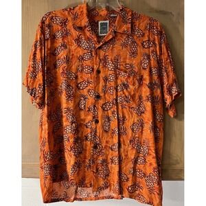 Ocean Current Original SS Button‎ Up Shirt Lg Orange With All Over Pineapples